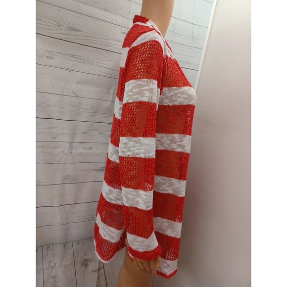 Retro Threads Crochet Open Cardigan Sweater Red White Sz L - Picture 4 of 10